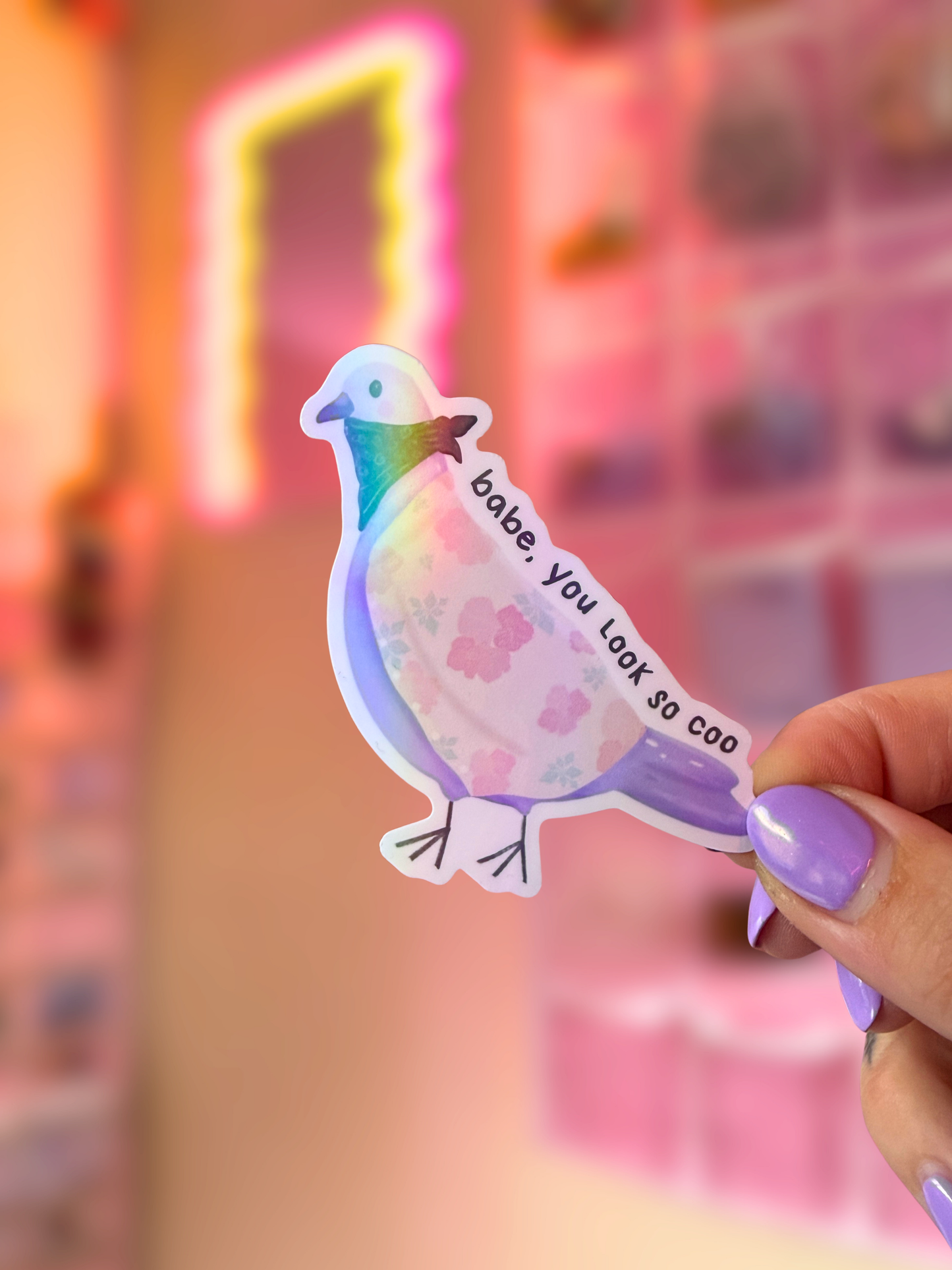 Babe, You Look So Cool Pigeon Holographic Sticker