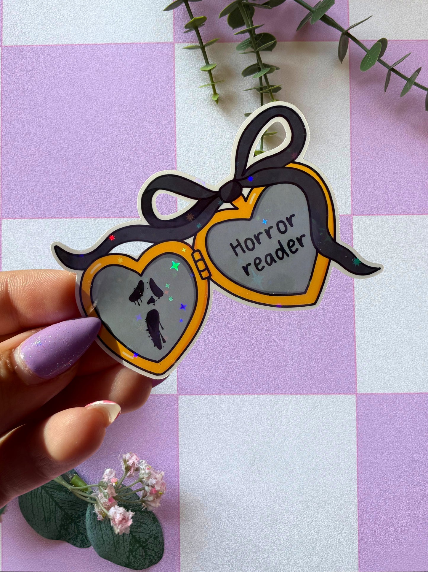 Horror Reader Locket Sparkly Sticker