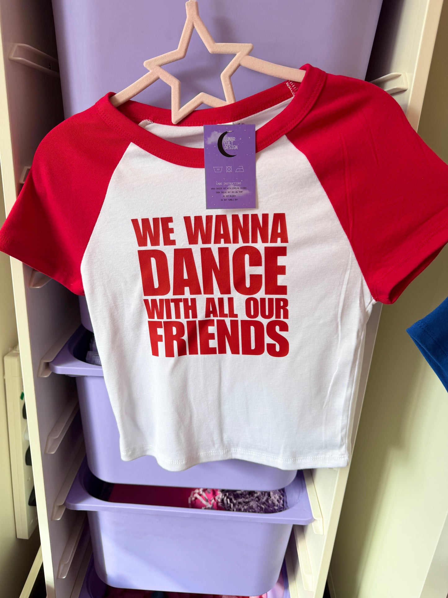 We Wanna Dance With All Our Friends Baby Tee (Red/White) - Size M