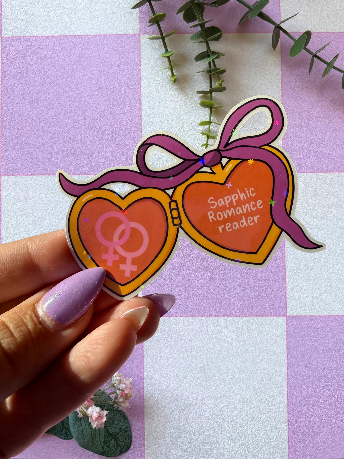 Sapphic Romance Reader Locket Sparkly Sticker
