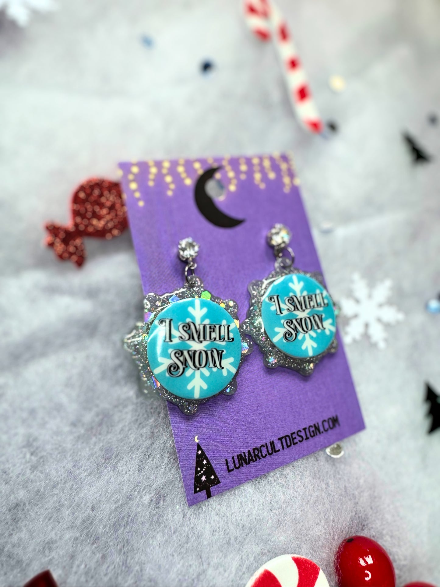 I Smell Snow Gilmore Girls Inspired Snowflake Novelty Christmas Earrings