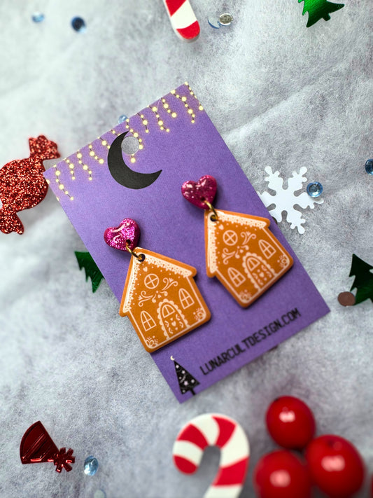 Gingerbread House Novelty Christmas Earrings