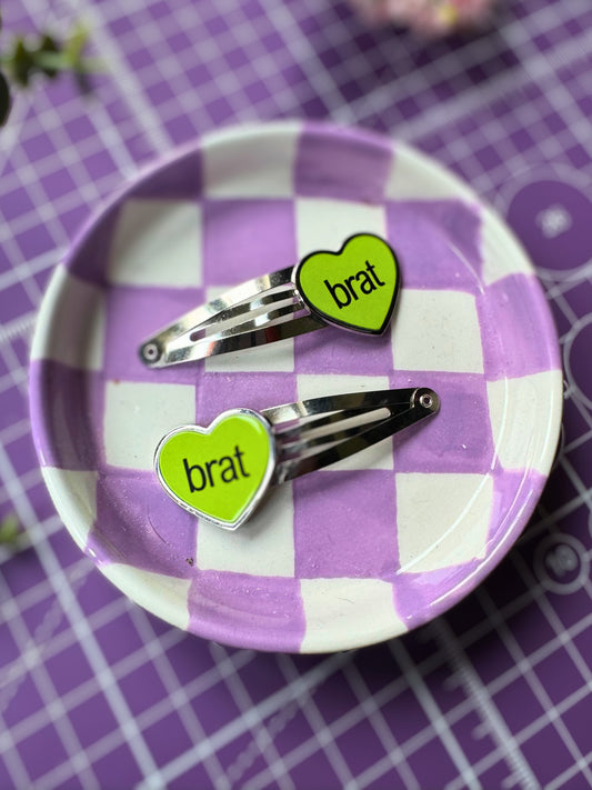 Brat Heart Hair Clips (Pair)