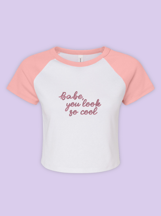 Babe, You Look So Cool Embroidered Cropped Baby Tee