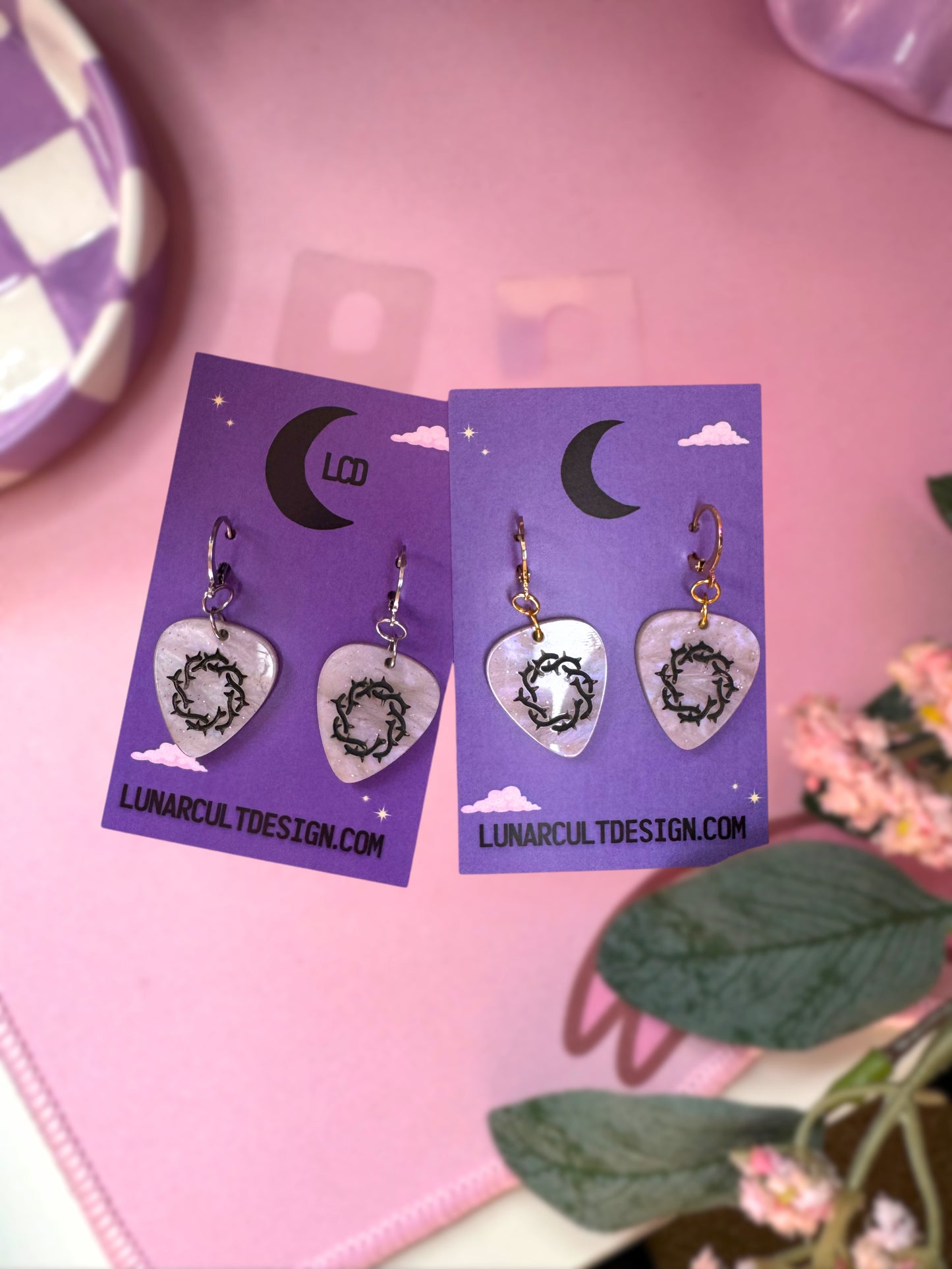Crown of Thorns Guitar Pick Huggie Hoop Earrings