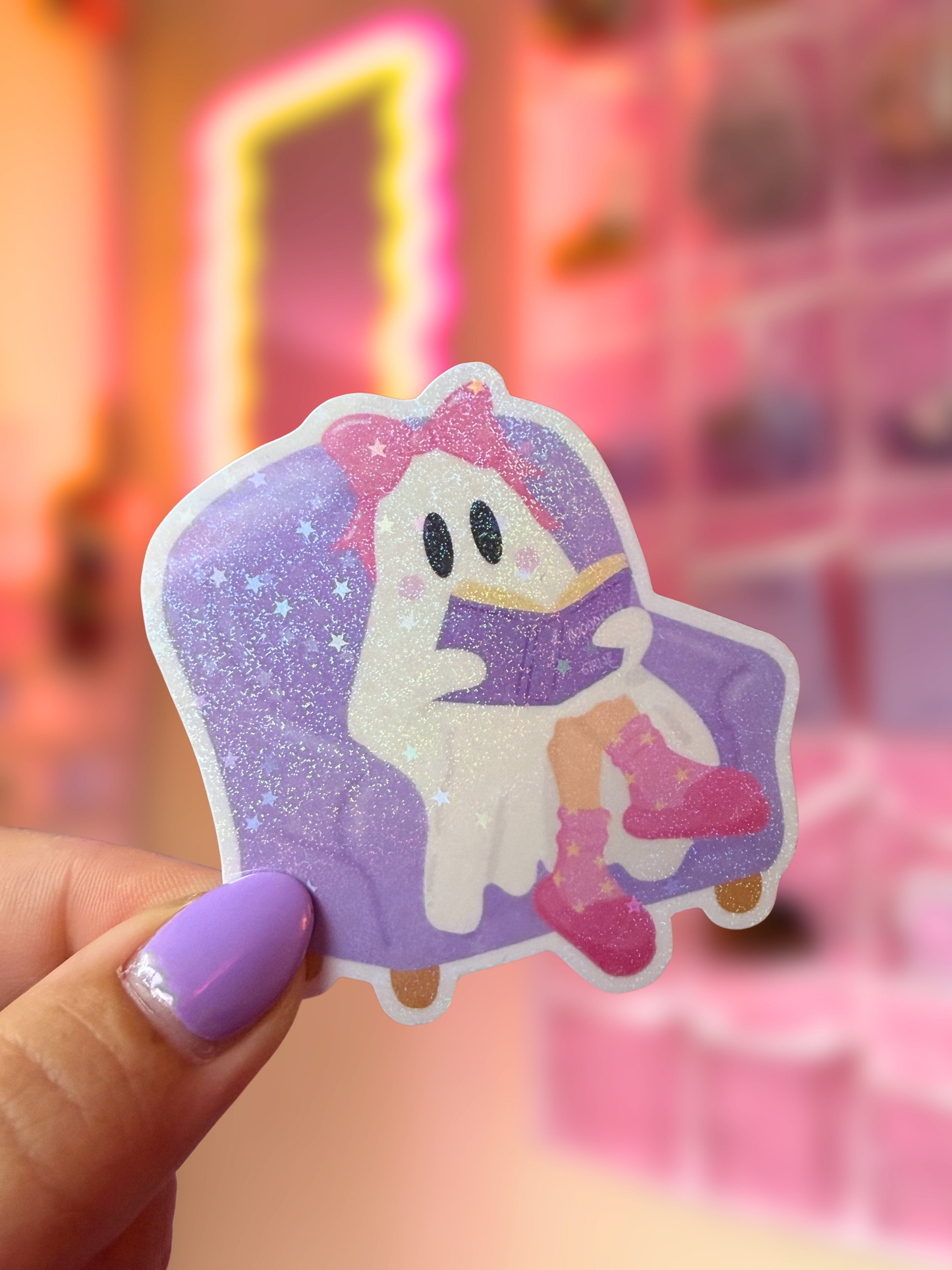 Bookish Girlie Ghost Glittery Sticker
