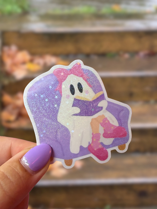 Bookish Girlie Ghost Glittery Sticker