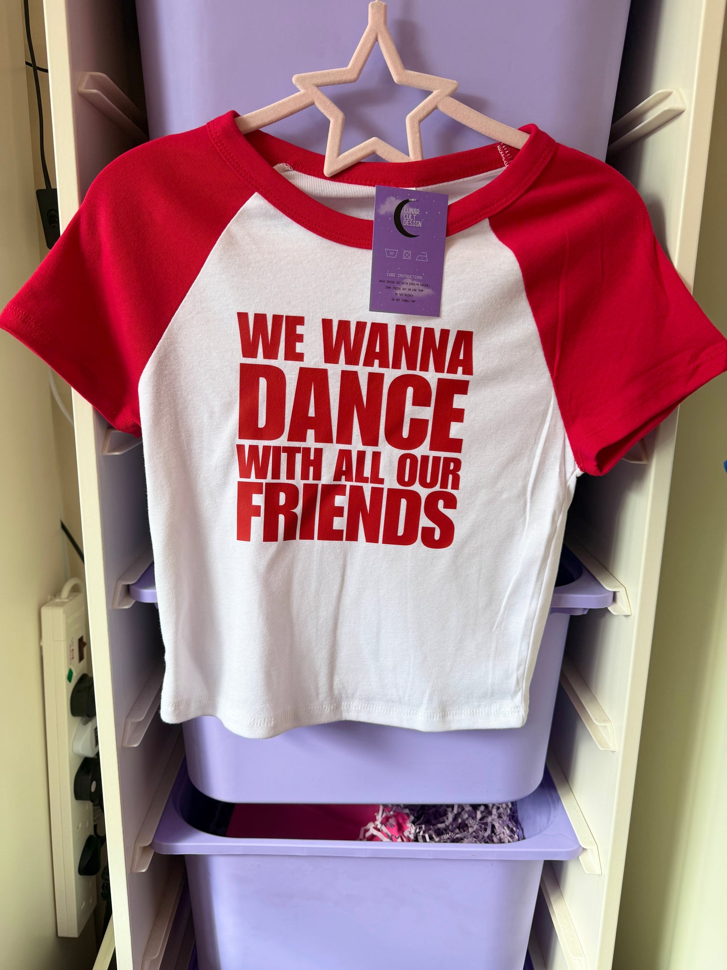 We Wanna Dance With All Our Friends Baby Tee (Red/White) - Size M