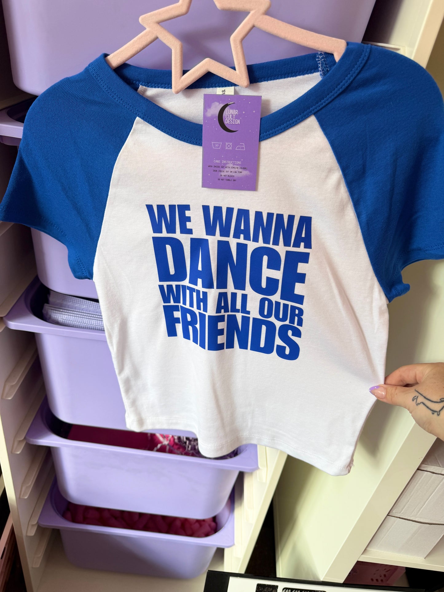 We Wanna Dance With All Our Friends Baby Tee (Blue/White) - Size M