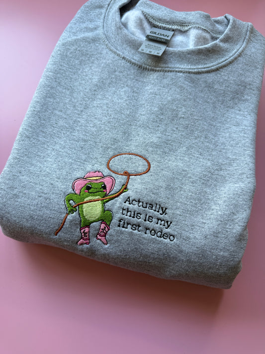 My First Rodeo Frog Embroidered Sweatshirt - Size M