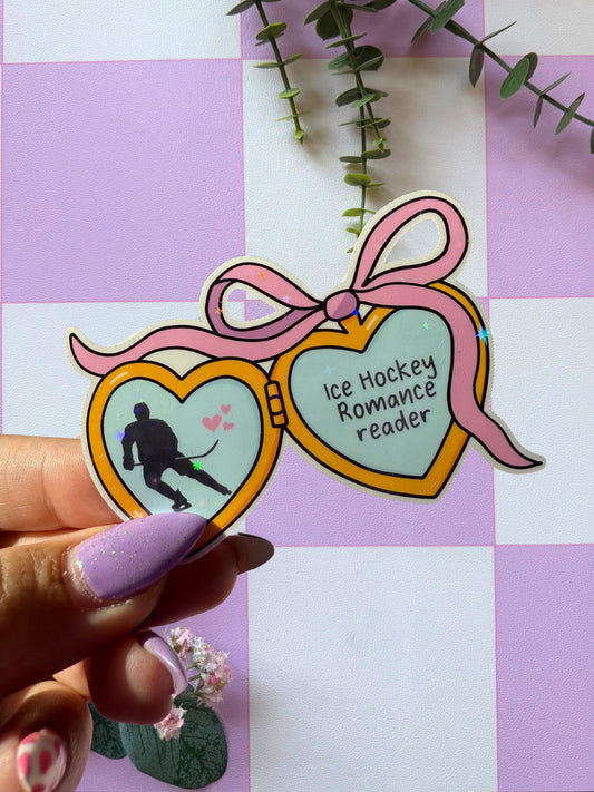 Ice Hockey Romance Reader Locket Sparkly Sticker
