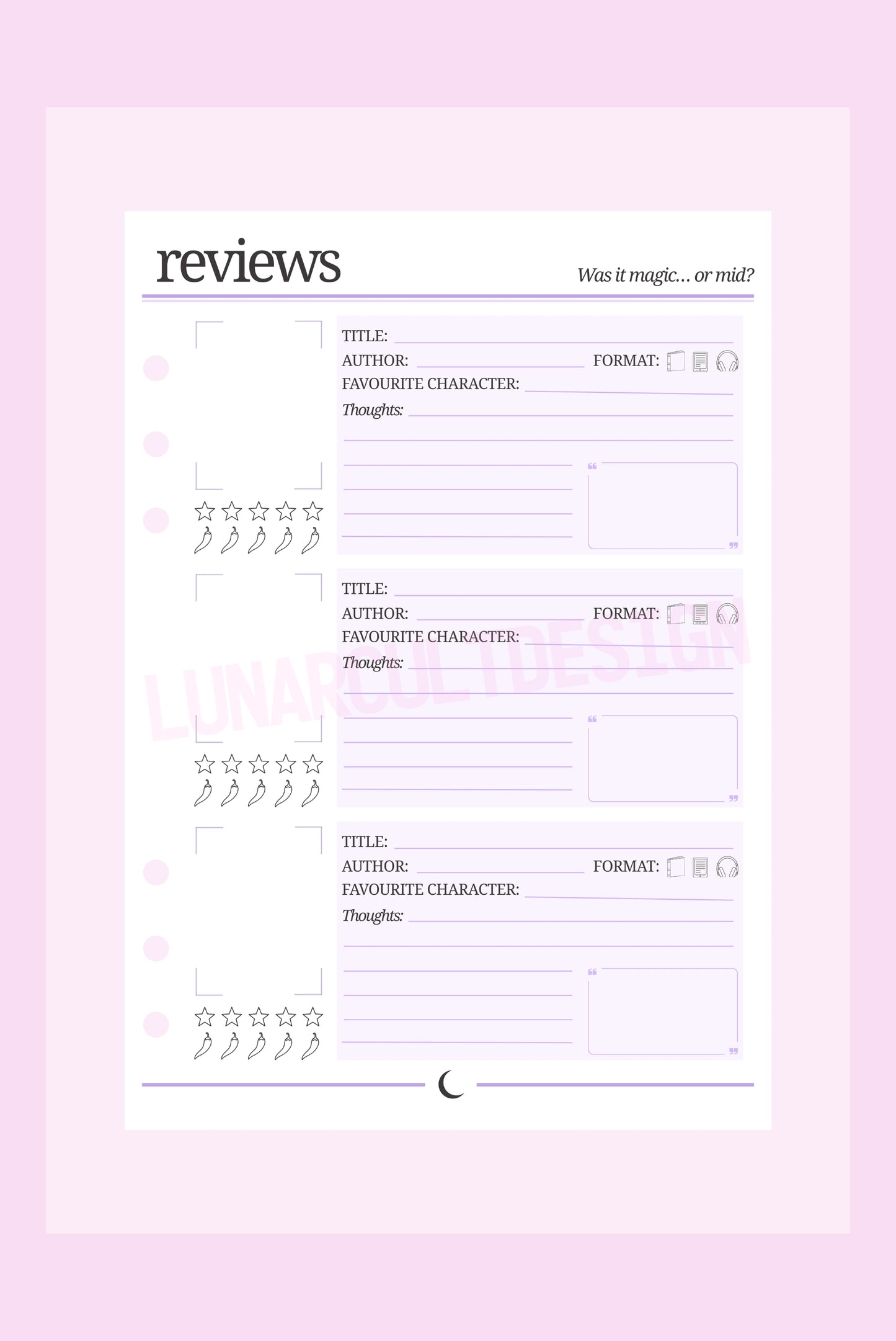 A5 Insert Refills (The Reading Journal)