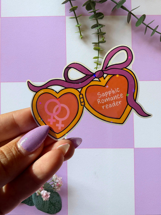 Sapphic Romance Reader Locket Sparkly Sticker