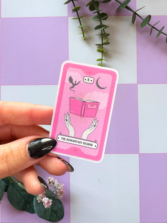 The Romantasy Reader Tarot Card Sparkly Easy Peel Sticker