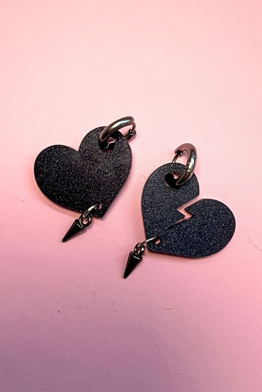 Black Hearts Club Sparkly Hoop Earrings